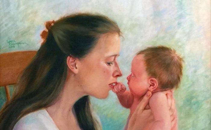 Linda Champanier oil painting of mother and child