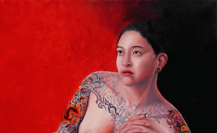 Linda Champanier Oil Portrait of woman with tattoos